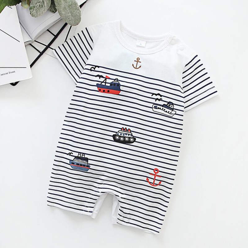 Baby Steamship Print Striped Bodysuits